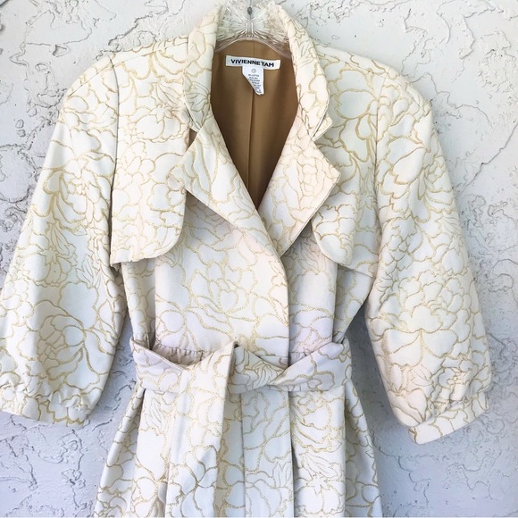 Vivienne Tam Trench Coat Ivory with Gold Embroidery, SzXXS - Picture 2 of 9